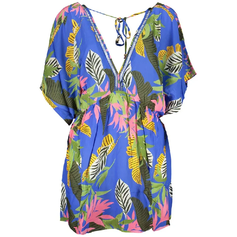 Desigual Blue Viscose Dress Turtleneck Neckline Stylish
