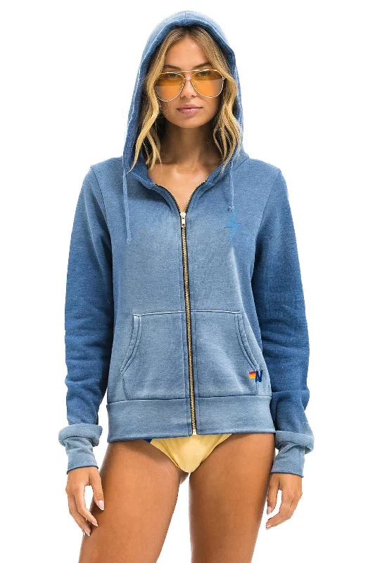 BOLT STITCH 2 ZIP HOODIE - FADED WATER Hoodie with Turtle Neck Cozy Winter