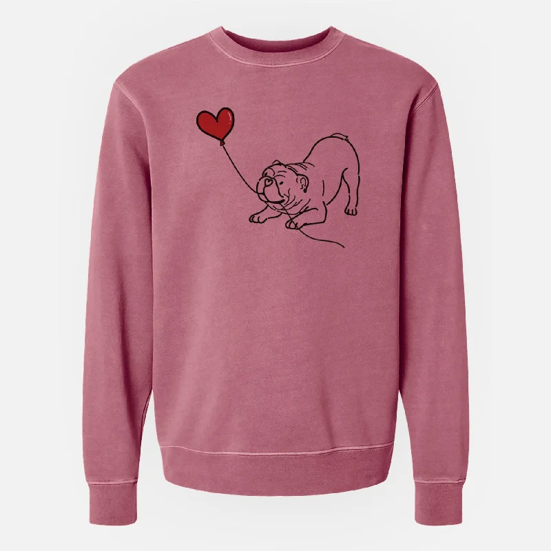 Bulldog Heart String - Unisex Pigment Dyed Crew Sweatshirt Hoodie with Distressed Vintage Worn