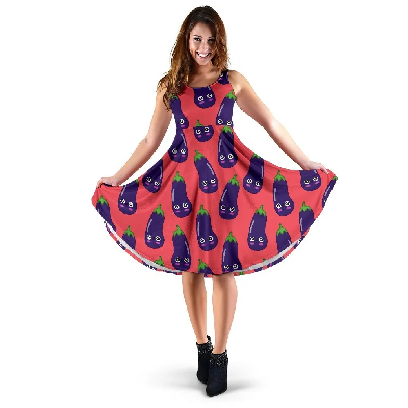 Eggplant Funny Print Pattern Dress Tunics Luxurious high-end