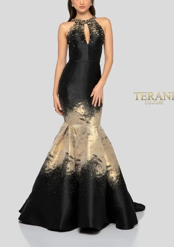 Evening Dress In Black Gold Tunics Leisure comfortable