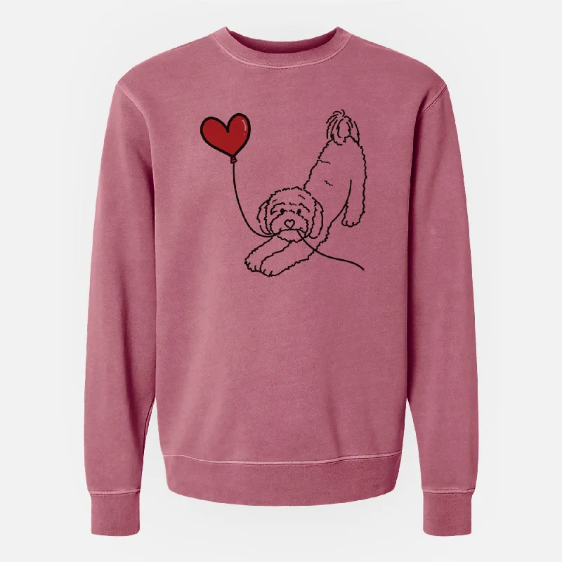 Cavapoo Heart String - Unisex Pigment Dyed Crew Sweatshirt Hoodie with Strings Custom Fit Adjustable