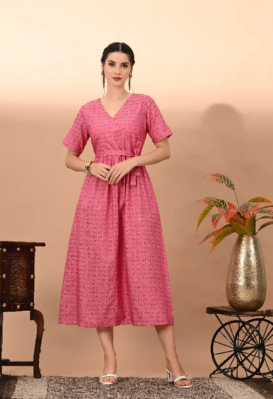Women's Peach Cotton Doby  Dress - Kairab Tunics Modern contemporary