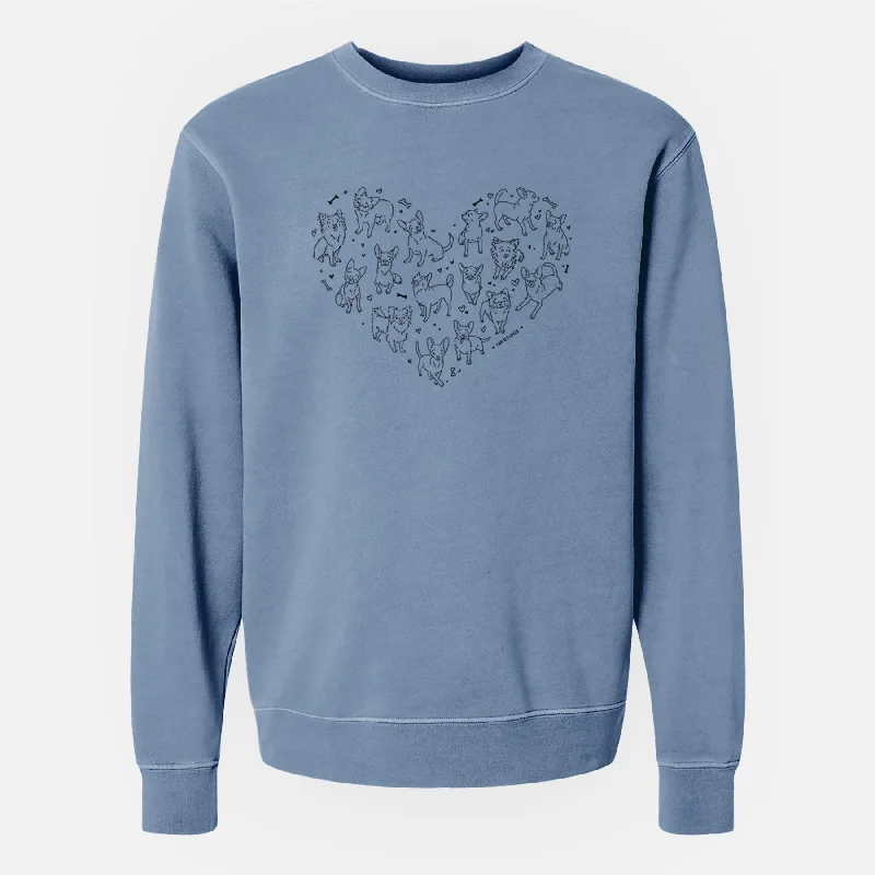 Heart Full of Chihuahuas - Unisex Pigment Dyed Crew Sweatshirt Hoodie with Reflective Safety Nightwear
