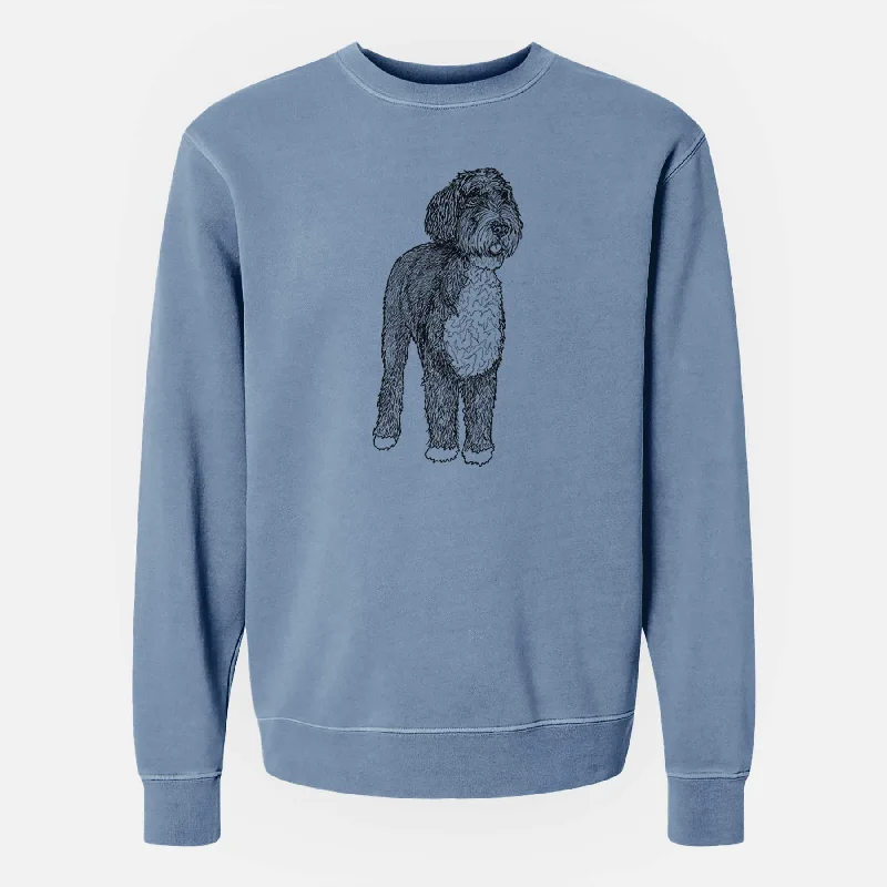 Doodled Finn the Bernedoodle - Unisex Pigment Dyed Crew Sweatshirt Hoodie with High Neck Warm Protective