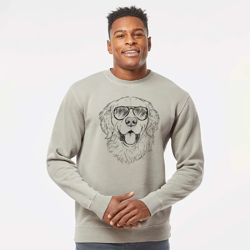 Aviator Sam the Golden Retriever - Unisex Pigment Dyed Crew Sweatshirt Hoodie with Back Slit Movement Comfort