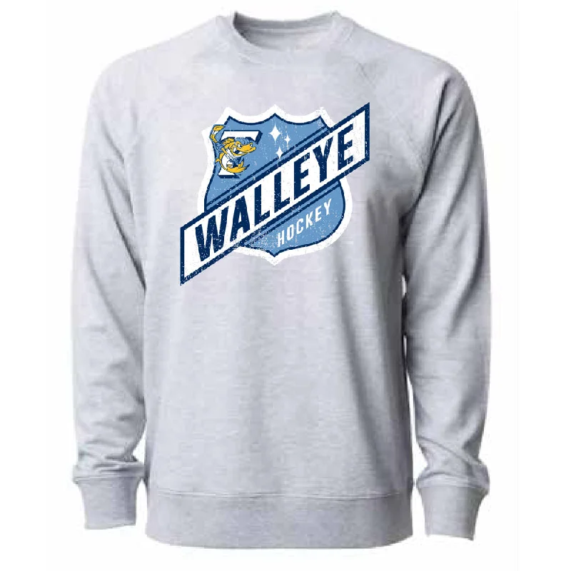 Toledo Walleye Highway Crewneck Sweatshirt Hoodie with Back Slit Movement Comfort