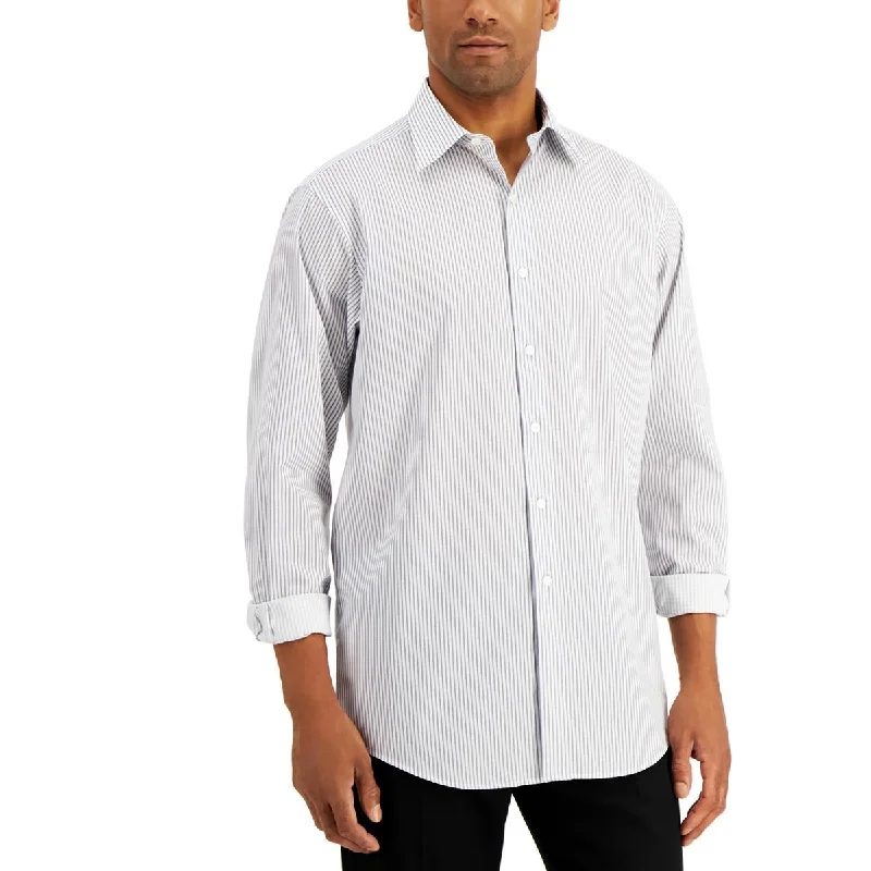 Club Room Mens Collared Striped Dress Shirt Tunics Solid Classic