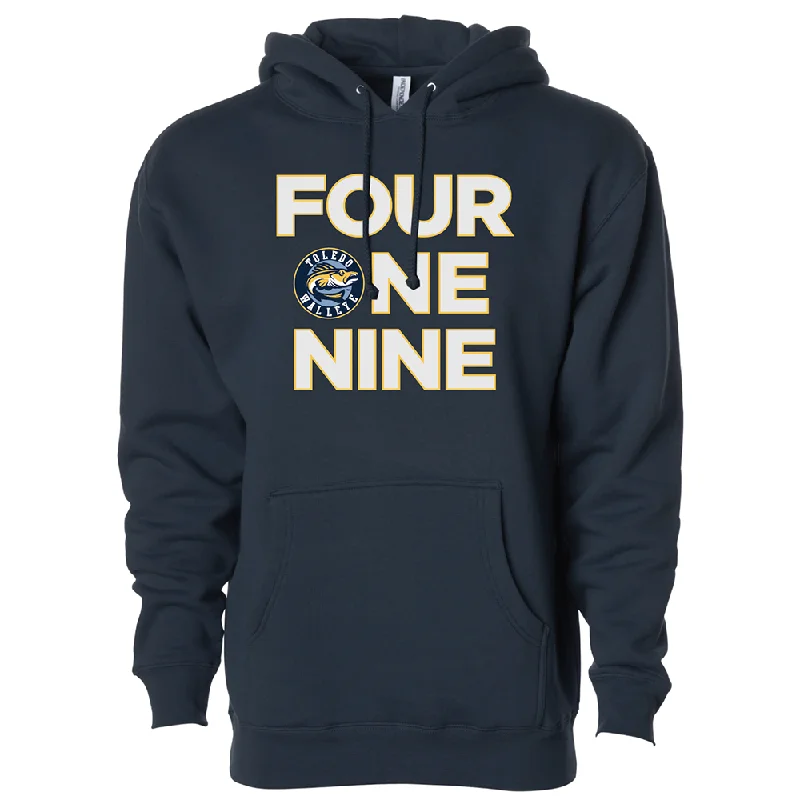 Toledo Walleye Four One Nine Hooded Sweatshirt Hoodie with Hem Fringe Bohemian Relaxed