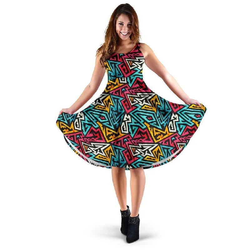 Funky Print Pattern Dress Crew Neckline Casual