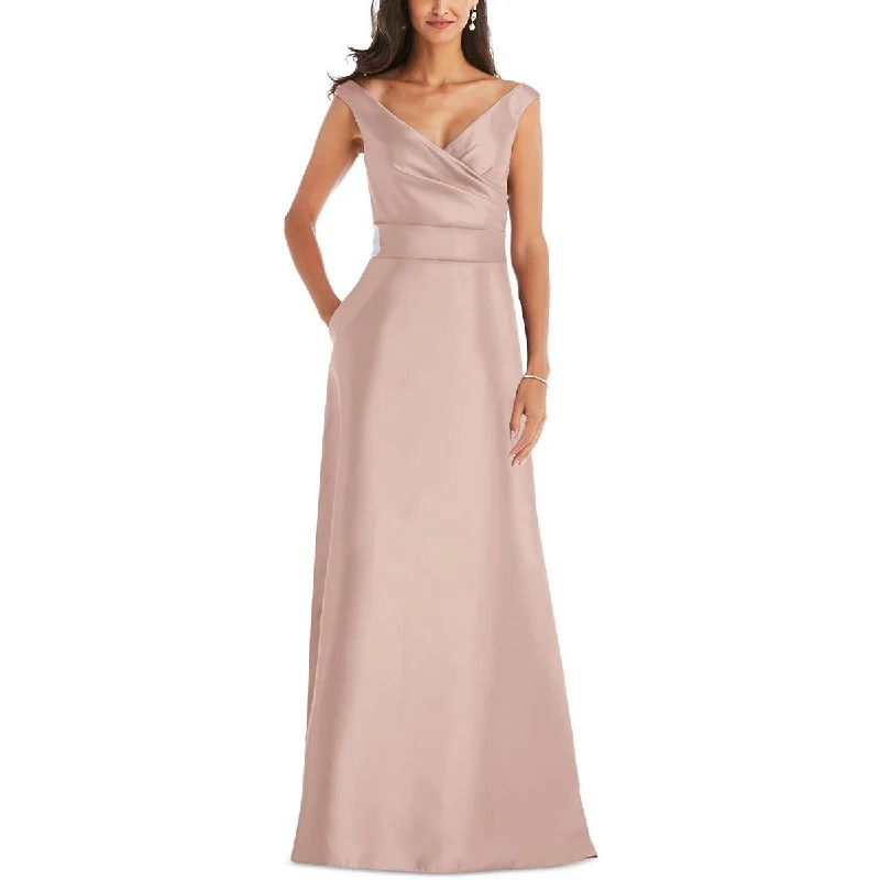 Alfred Sung Womens Satin Off-The-Shoulder Evening Dress Bodycon Club Sequined