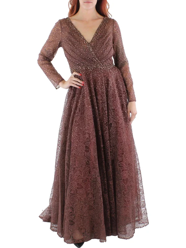 Womens Lace Overlay Long Evening Dress Tunics Summer linen