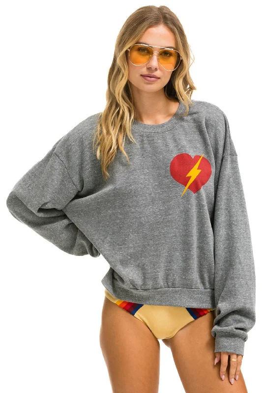 BOLT HEART RELAXED CREW SWEATSHIRT - HEATHER GREY Hoodie with Hem Detail Decorative Unique