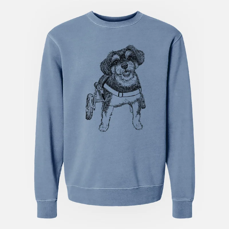 Doodled Cobb the Havapoo - Unisex Pigment Dyed Crew Sweatshirt Hoodie with Illustration Artistic Creative