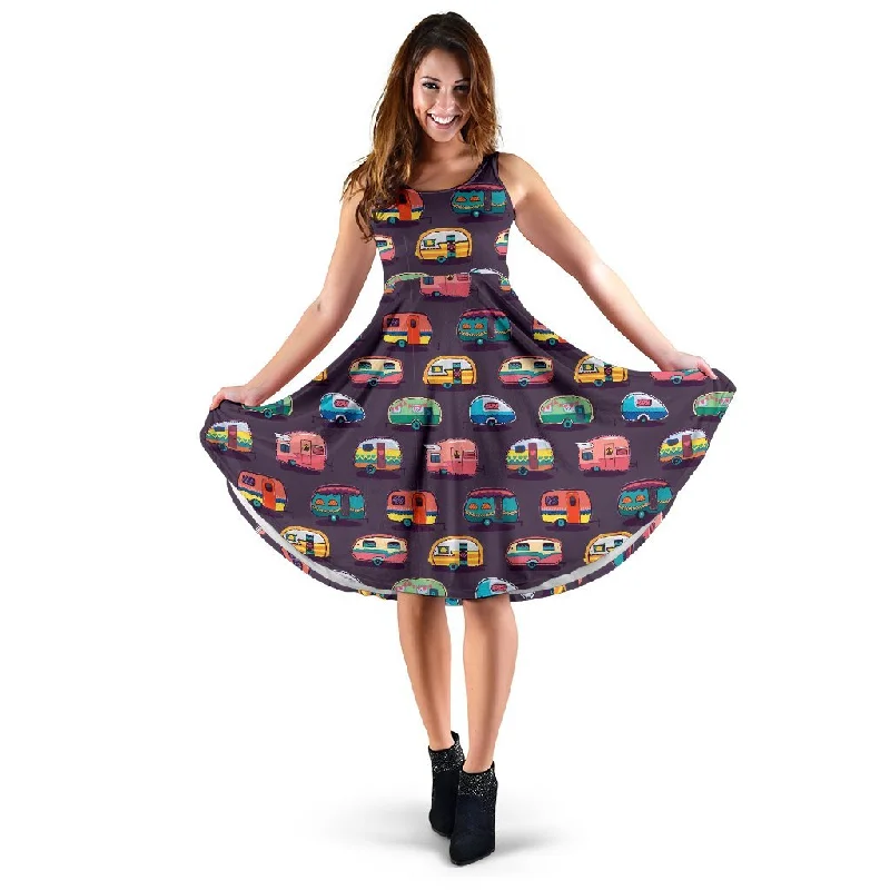 Camper Van Pattern Print Dress Tunics Party sparkling