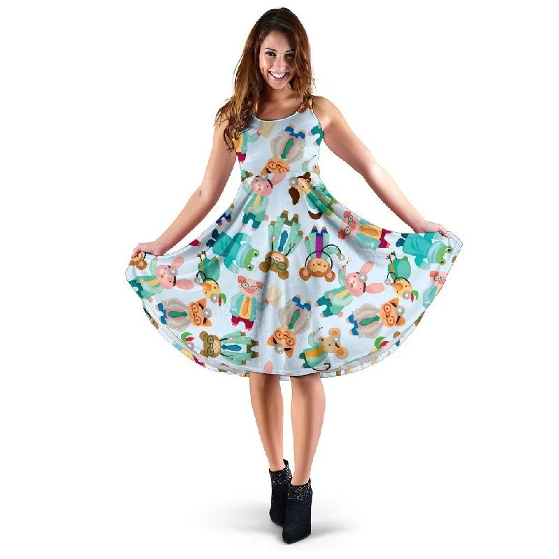 Animal Nurse Pattern Print Dress Tunics Running lightweight