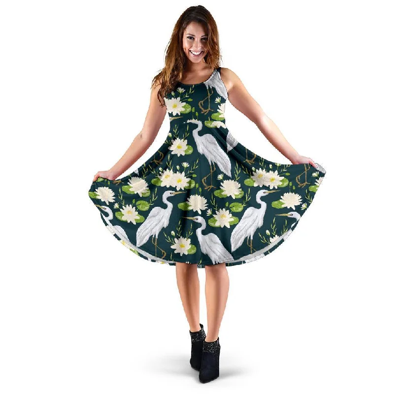 Heron Lotus Pattern Print Dress Tunics Travel practical