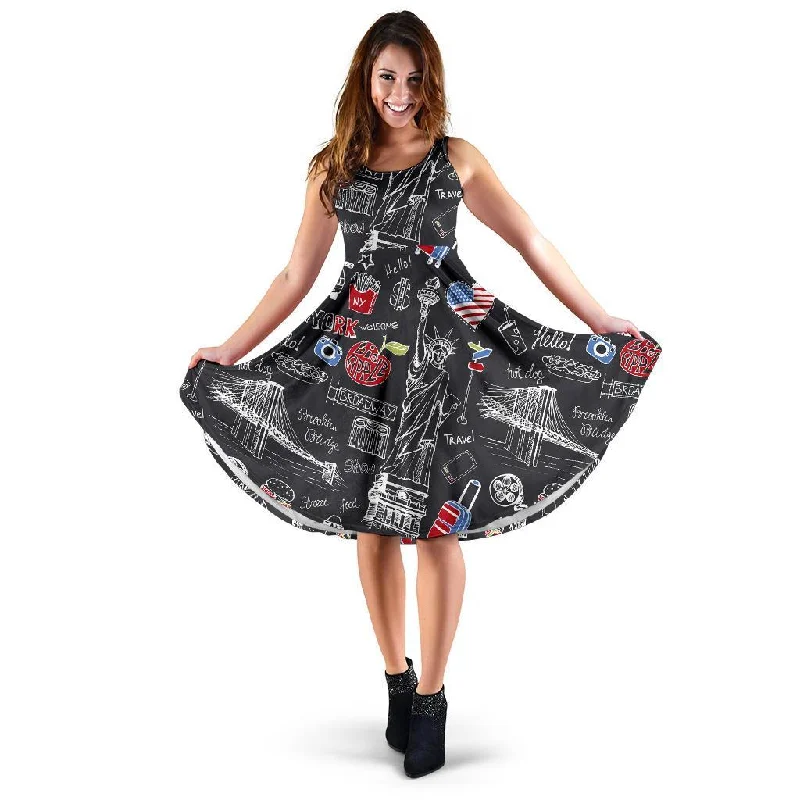Love New York Print Pattern Dress Tunics Versatile functional
