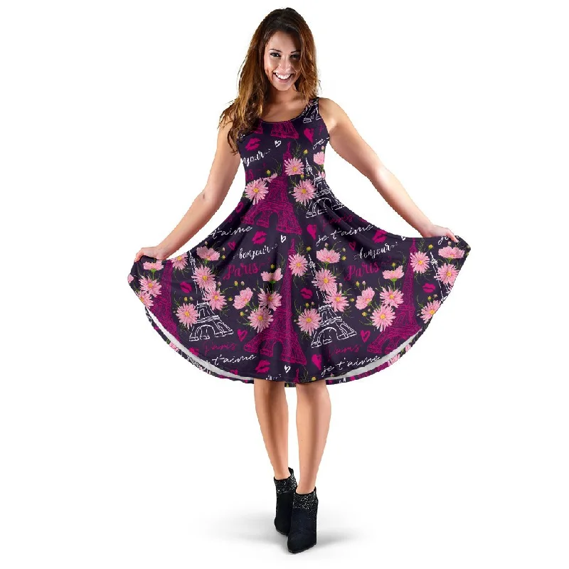 Eiffel Tower Floral Pattern Print Dress Tunics Practical durable