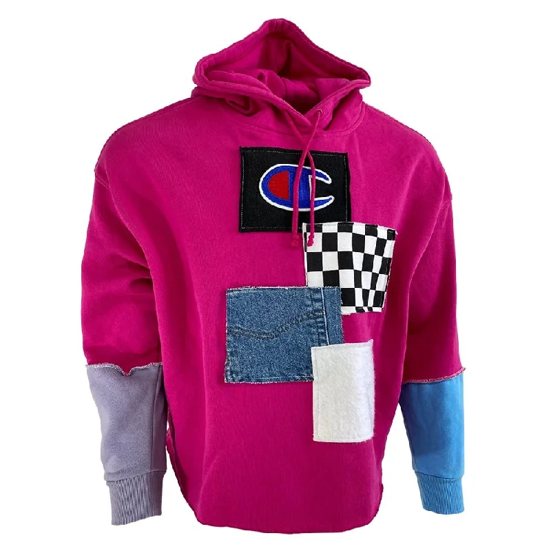 Champion Pink with Patches Unisex Hooded Sweatshirt Hoodie with Drop Shoulder Relaxed Streetwear