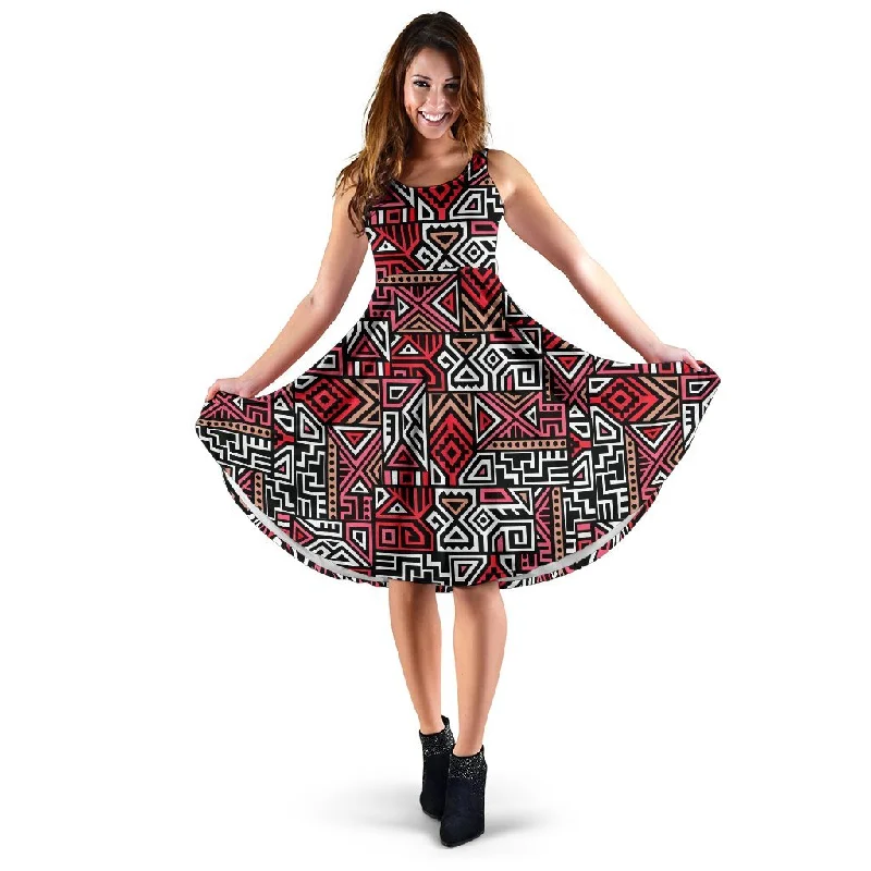 Ethnic Red Print Pattern Dress Tunics Prom sequined