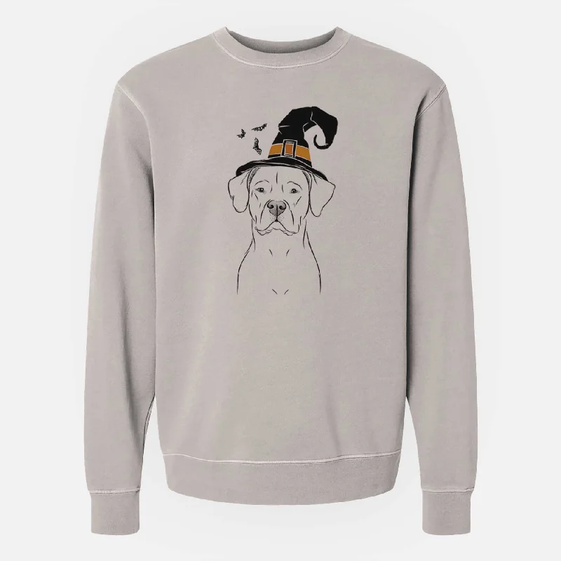 Witch Rufio the Dogo Argentino - Unisex Pigment Dyed Crew Sweatshirt Hoodie with Velcro Closure Adjustable Secure