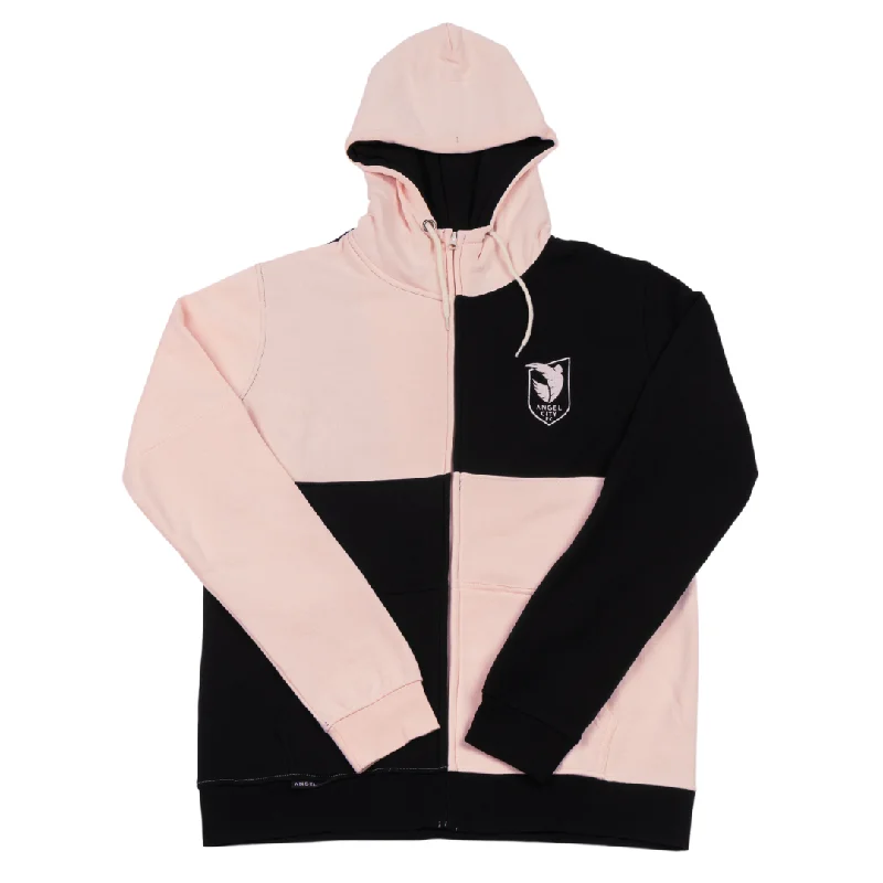 Angel City FC Unisex Color Block Crest Full-Zip Hoodie Hoodie with Hem Fringe Bohemian Relaxed