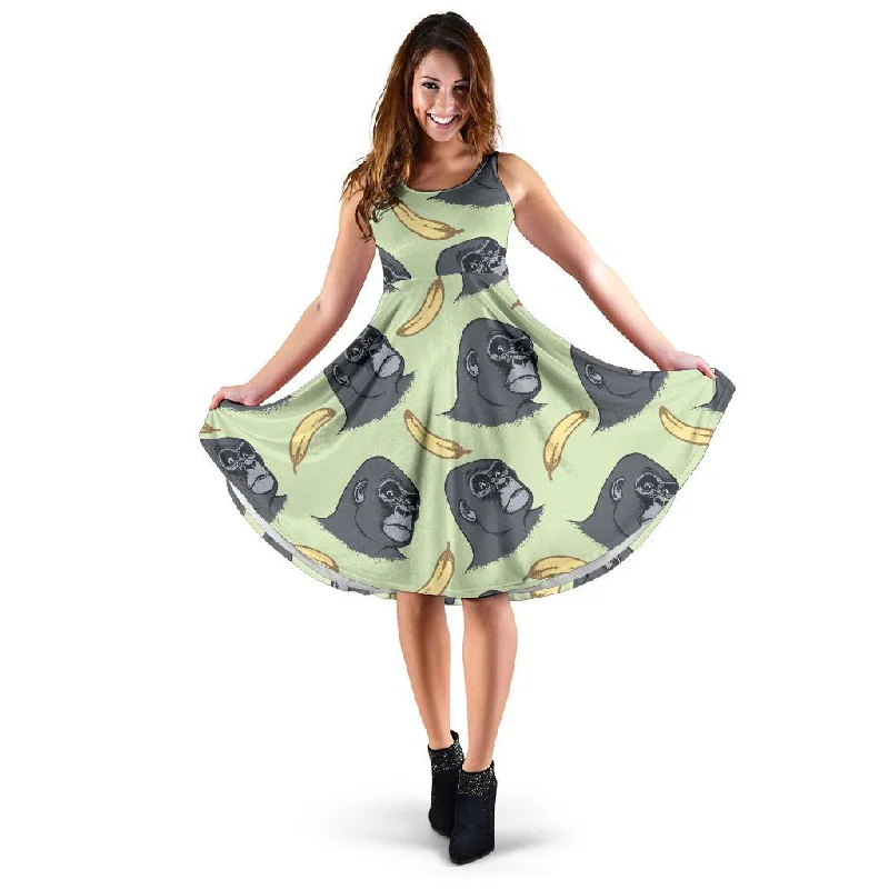 Gorilla Banana Pattern Print Dress Tunics Sophisticated sleek