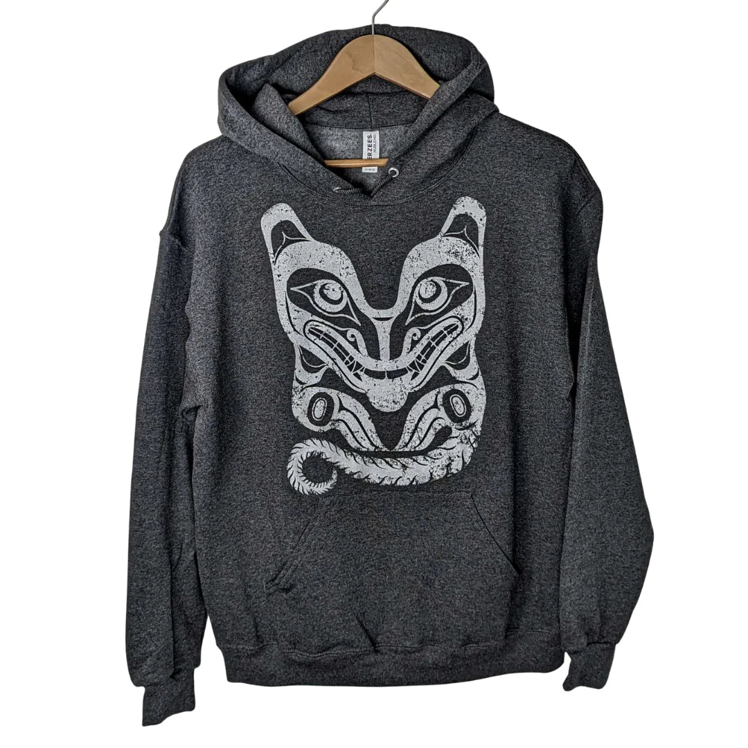 Totem Design Charcoal Heather Wolf Hoodie By Jesse Brillon Hoodie with Back Slit Movement Comfort