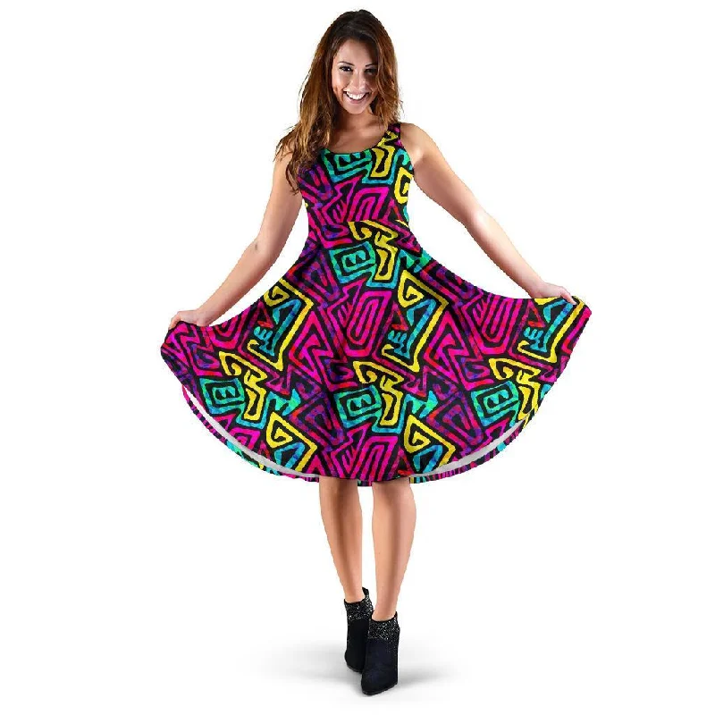 Funky Pattern Print Dress Tunic Top Casual