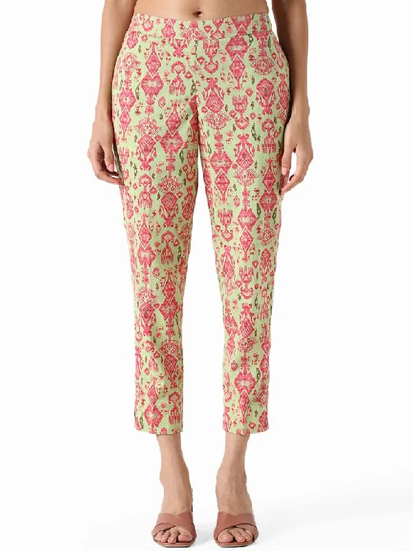 Utsa Lime Green and Pink Printed Pants Sleek Black Pants