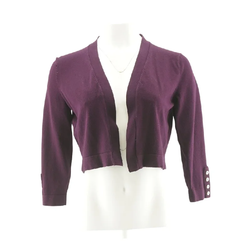 Purple Solid Cardigan Sweater Thin Thick Dense