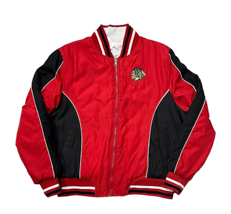 Women's Chicago Blackhawks Full Zip Reversible Polyester Jacket Knit Fabric Woven Fabric Fleece Fabric