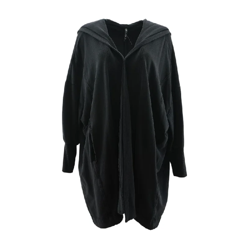 Black Solid Cardigan Sweater Front Pockets Side Pockets Patch Pockets
