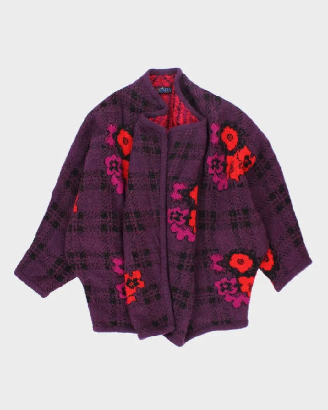 Vintage 90's Chunky Flower Wrap Cardigan - L Seamless Knitted Crochet