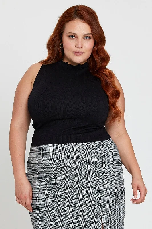 Black Tank Top Seamless Sleeveless High Neck low neck tank