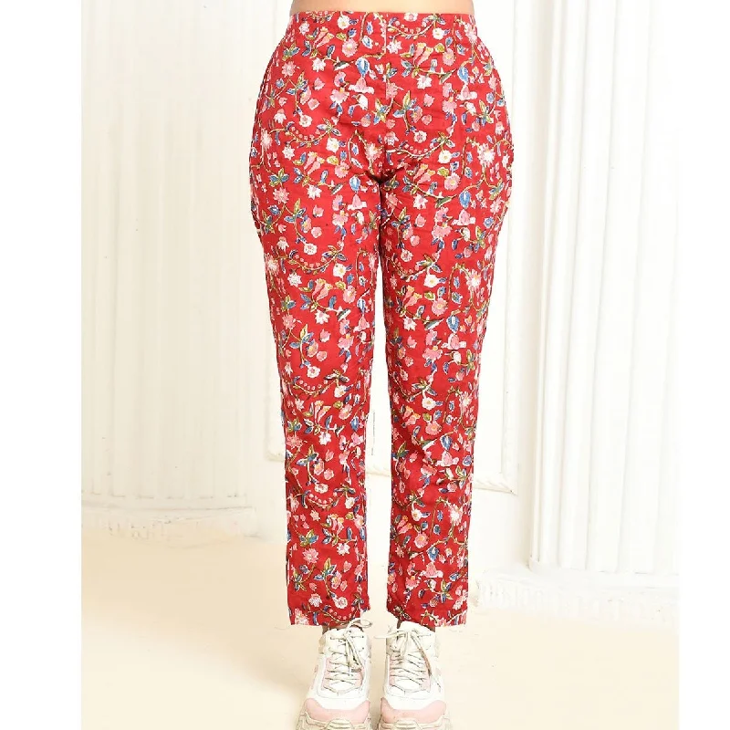 Aesica Handprinted Women's Cotton Pant Casual Skinny Fit Pants