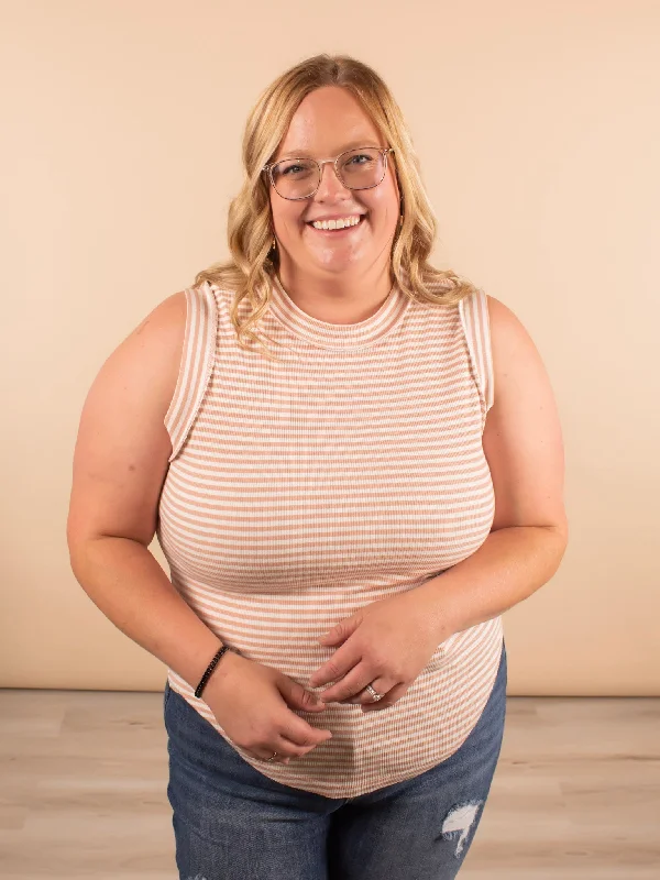 Layered in Love Ribbed Stripe Tank in Beige lavender tank top