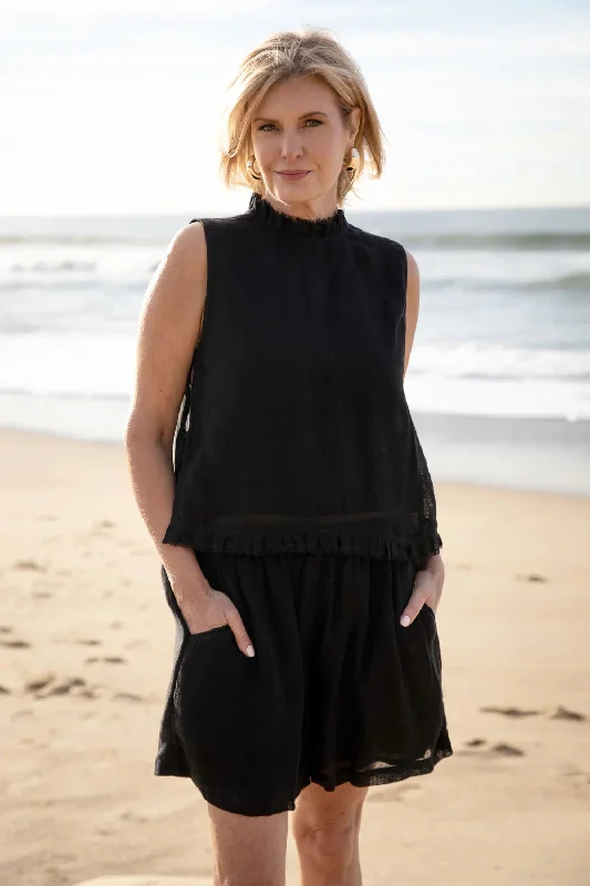 Gauze Linen Tank Top | Black loose fit tank