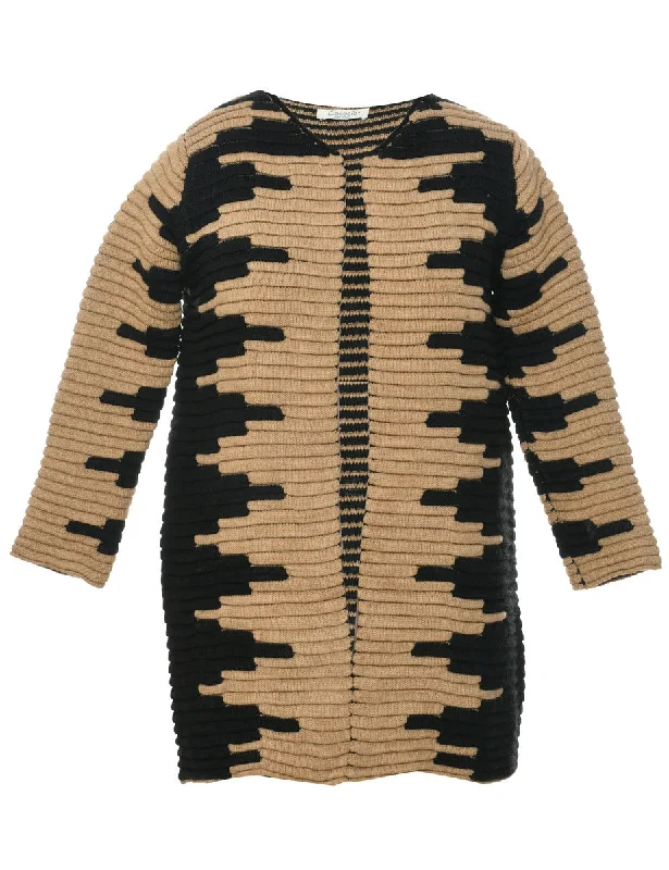Aztec Print Cardigan - L Boat Neck Shawl Collar Notched Collar
