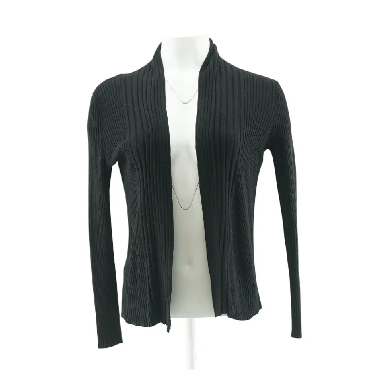 Black Solid Cardigan Sweater Ribbed Striped Patterned