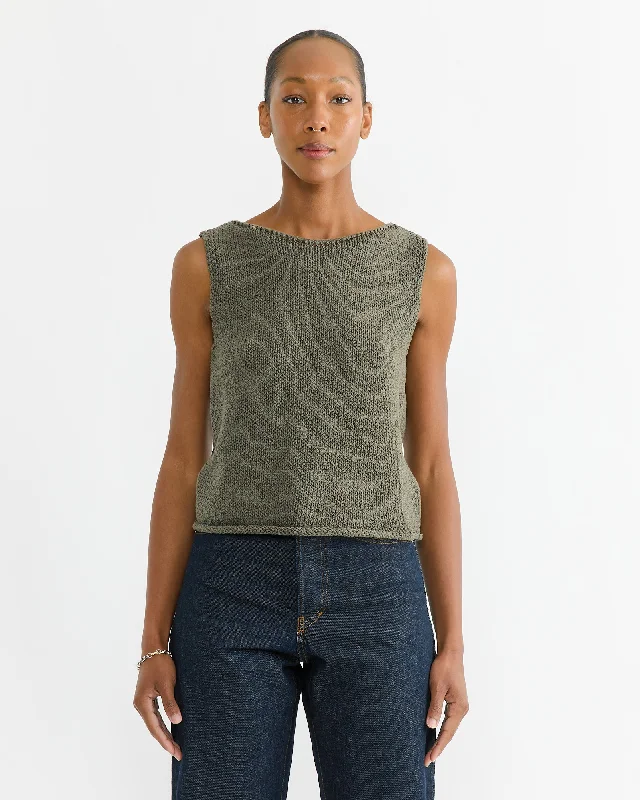 Boat Neck Knit Tank in Olive sage tank top