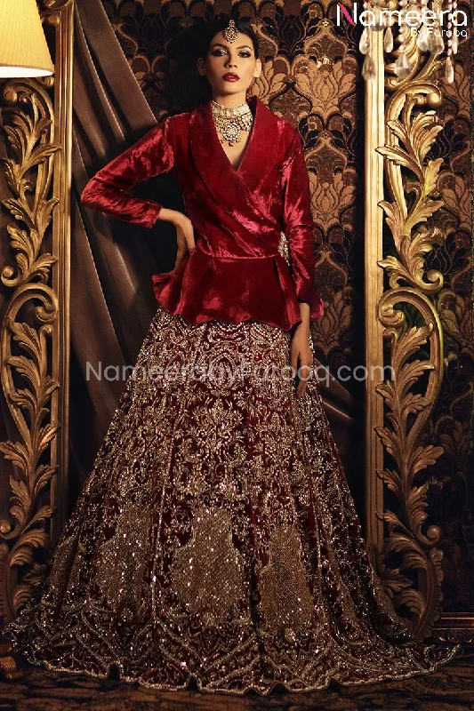 Elegant Red Velvet Bridal Lehenga with Jacket #BS154 Mesh Jacket Canvas Jacket Denim Jacket
