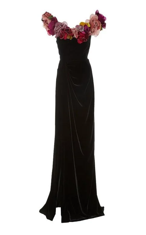Off shoulder evening dress black party dress mermaid prom dress with flower    cg22189 Tunics Leisure comfortable