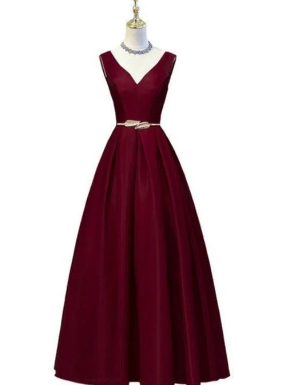A-Line V-Neckline Satin Simple Party Dress With Belt, Long Evening Dresses Formal Dresses Prom Dress      cg23554 Tunics Sale discount