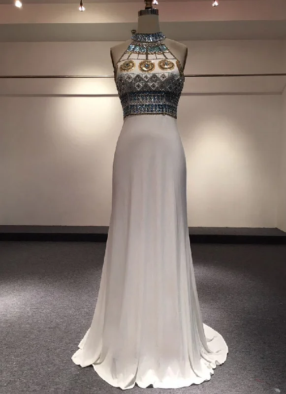 Backless Party Dresses,Sheath High Neck Vintage Evening Gown,Top Sequined Beaded Crystal Princess Prom Dress,Two Straps Long Formal Pageant Dresses   cg22246 Tunics Canvas sturdy