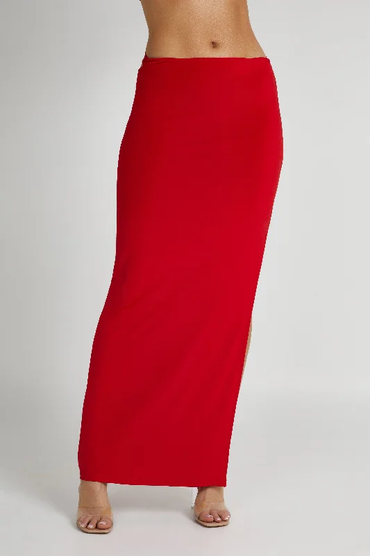 Jeanine Cowl Back Maxi Skirt - Red denim skirt classic