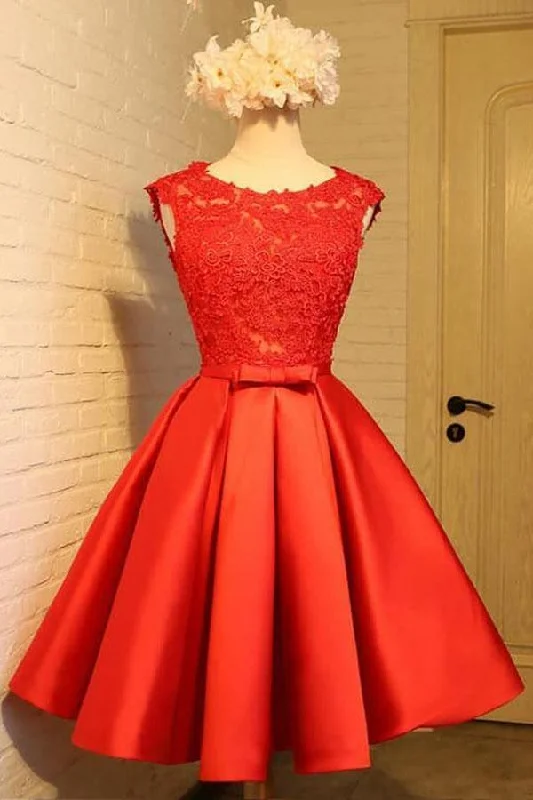 A-line Homecoming Dress Chic Red Short Prom Dress Party Dress  PD388 Tunics Versatile functional