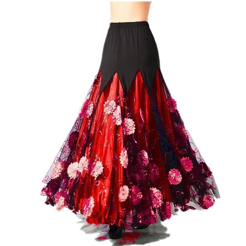Layered Maxi Ballroom Skirt with Sequins lace skirt intricate
