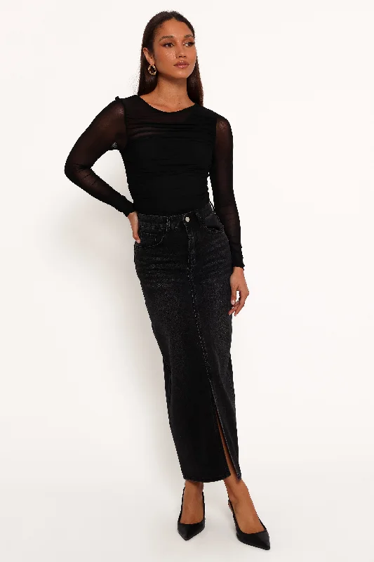 Dana Denim Midi Skirt - Black Wash denim skirt durable